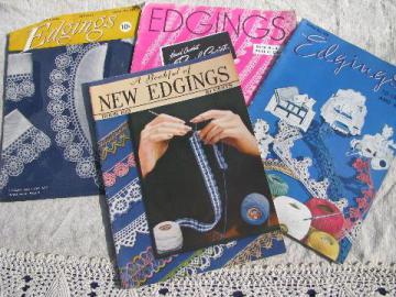 catalog photo of 40s vintage crochet booklets lot, lacy trims, lace edging patterns
