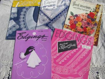 catalog photo of 40s vintage crochet booklets lot, lacy trims, lace edging patterns