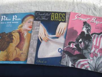 catalog photo of 40s vintage crochet pattern booklets lot, stylish hats, bags and purses