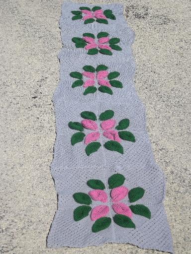 photo of 40s vintage knitted counterpane bolster cover or table runner, all wool #1