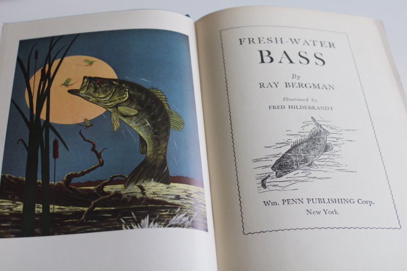 photo of 40s vintage sportman's guide Bass fishing w/ old color prints suitable for framing  #2