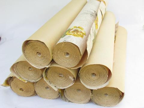 photo of 40s vintage yellow roses floral print wallpaper, huge lot old flowered wall paper #3