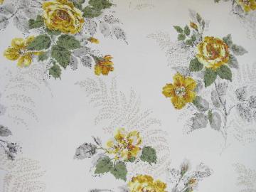 catalog photo of 40s vintage yellow roses floral print wallpaper, huge lot old flowered wall paper