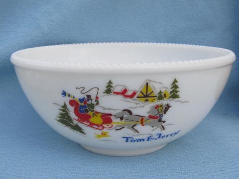 photo of 40's-50's vintage Tom and Jerry bowl and cups, Currier and Ives Christmas scene #2