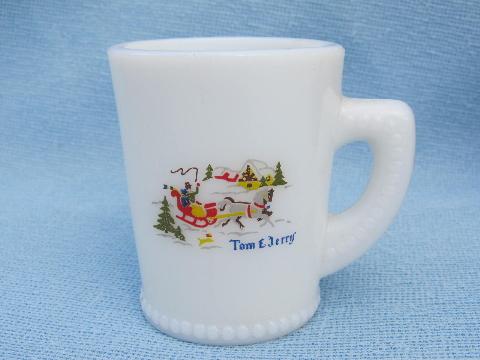 photo of 40's-50's vintage Tom and Jerry bowl and cups, Currier and Ives Christmas scene #3