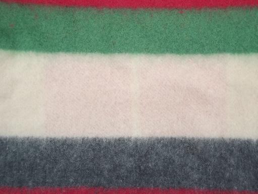 photo of 40s-50s vintage camp blanket, red, green, black trapper's stripe blanket #6