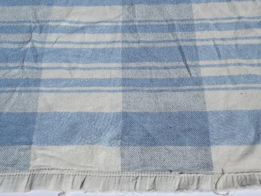 photo of 40s-50s vintage camp blankets, old blue and white plaid cotton blanket lot #7