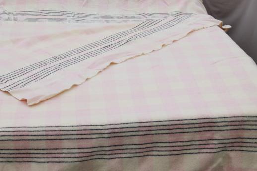 photo of 40s-50s vintage plaid wool camp blanket, double long fold over blanket #1