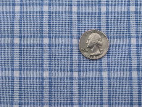 photo of 40s-50s vintage window block check shirting fabric, blue print on white #1