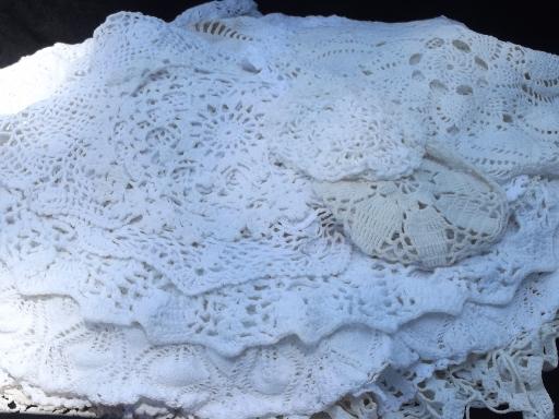 photo of 45 vintage crocheted yarn doilies, old handmade crochet lace doily lot #1