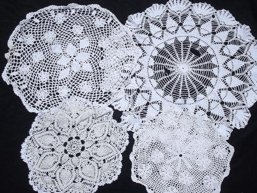 photo of 45 vintage crocheted yarn doilies, old handmade crochet lace doily lot #2