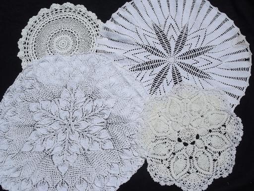 photo of 45 vintage crocheted yarn doilies, old handmade crochet lace doily lot #4