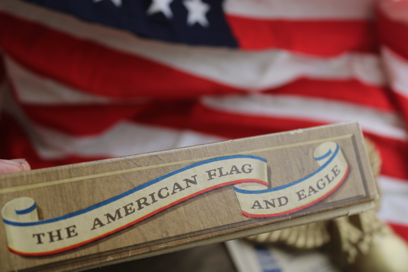 photo of 48 star American flag, new in box 1940s vintage US Flag kit w/ gold eagle wall mount flag holder  #3