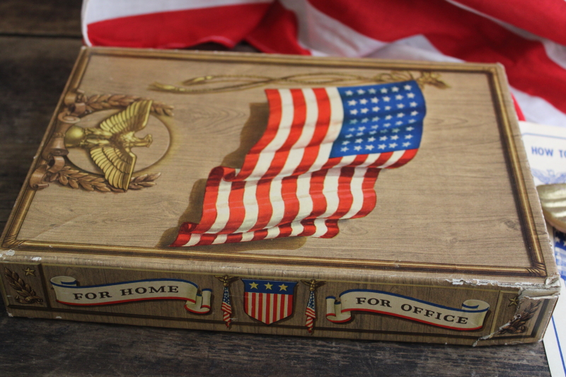 photo of 48 star American flag, new in box 1940s vintage US Flag kit w/ gold eagle wall mount flag holder  #5