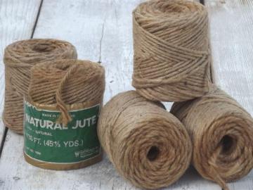 catalog photo of 5 spools of vintage jute twine, natural rope color cord new old stock rolls 