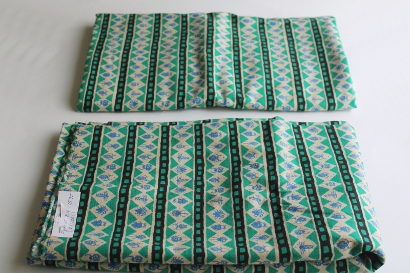 photo of 5 yards scarabs insects bold stripes ethnic print cotton fabric, 90s vintage  #1