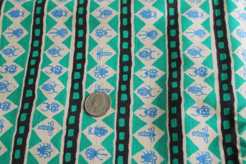 photo of 5 yards scarabs insects bold stripes ethnic print cotton fabric, 90s vintage  #4