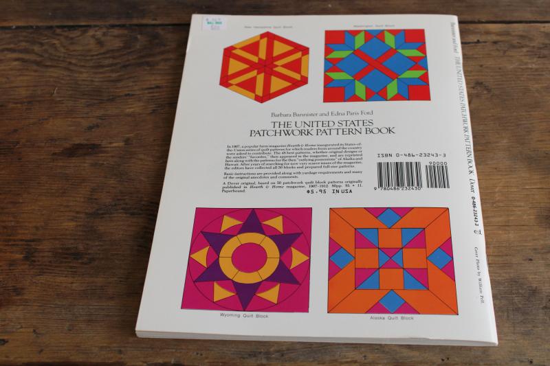 photo of 50 US states quilt block patchwork designs pattern templates, vintage Dover book #2