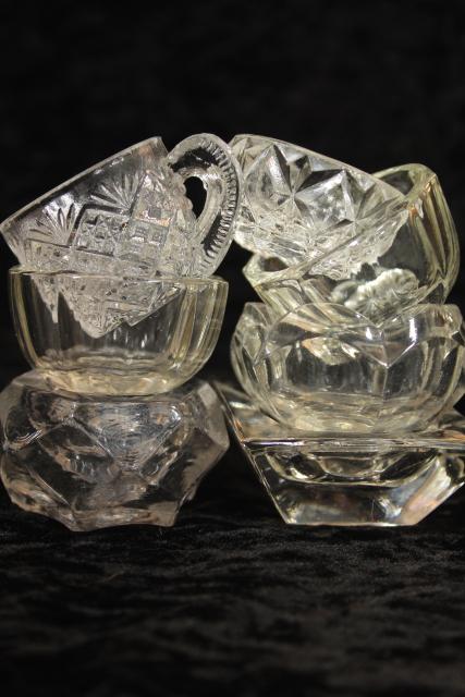 photo of 50+ antique and vintage pressed pattern glass salt cellars, salts dips dishes #7