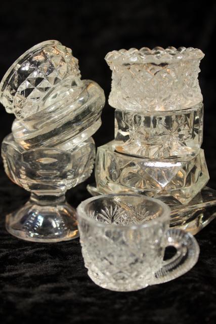 photo of 50+ antique and vintage pressed pattern glass salt cellars, salts dips dishes #16