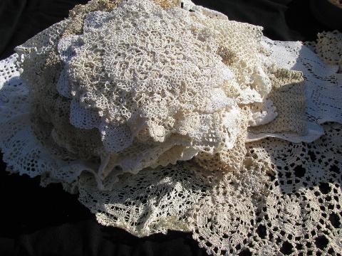 photo of 50 pcs vintage crocheted doilies & runners, huge old crochet lace doily lot #1