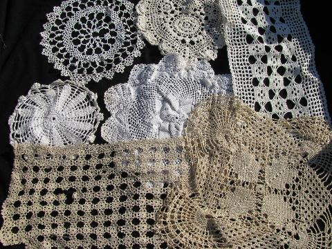 photo of 50 pcs vintage crocheted doilies & runners, huge old crochet lace doily lot #10