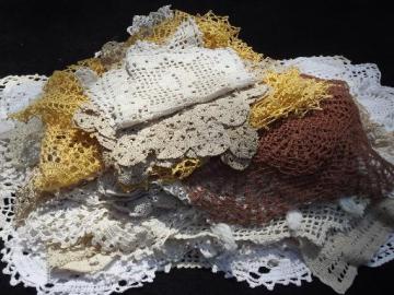 catalog photo of 50+ pieces vintage lace work pieces, mats, crochet doilies, chair sets