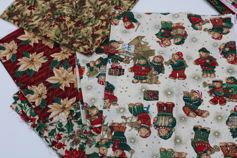 photo of 50 plus pieces lot 1990s Christmas holiday season print quilting cotton fabric a half yard or more #15