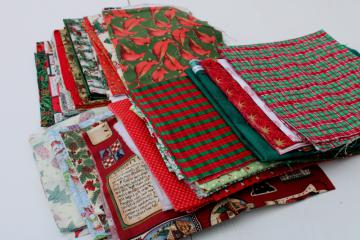 catalog photo of 50 plus pieces lot 1990s Christmas holiday season print quilting cotton fabric a half yard or more