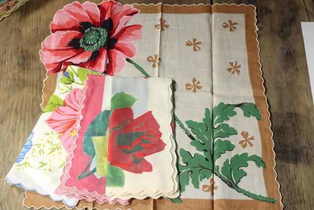 photo of 50+ vintage print cotton handkerchiefs, huge lot of hankies w/ flowers, pretty florals #3