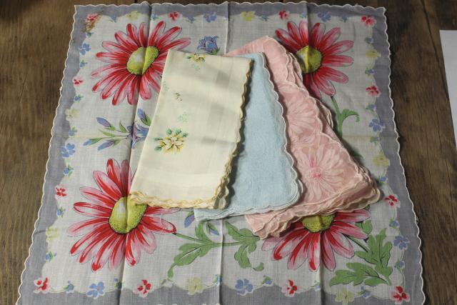 photo of 50+ vintage print cotton handkerchiefs, huge lot of hankies w/ flowers, pretty florals #5