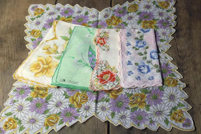 photo of 50+ vintage print cotton handkerchiefs, huge lot of hankies w/ flowers, pretty florals #6