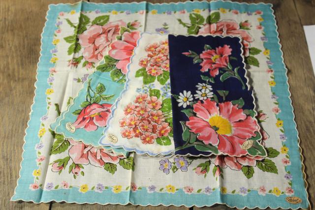 photo of 50+ vintage print cotton handkerchiefs, huge lot of hankies w/ flowers, pretty florals #7