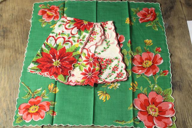 photo of 50+ vintage print cotton handkerchiefs, huge lot of hankies w/ flowers, pretty florals #9