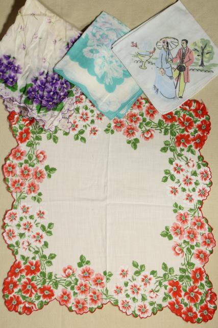 photo of 50+ vintage printed cotton handkerchiefs, huge lot of hankies w/ flowers, holiday prints #3