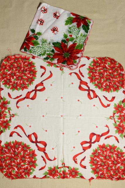 photo of 50+ vintage printed cotton handkerchiefs, huge lot of hankies w/ flowers, holiday prints #9
