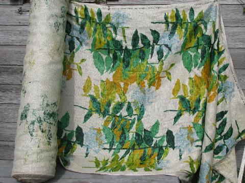 photo of 50 yds 60s vintage natural flax linen fabric, tropical palms print #1