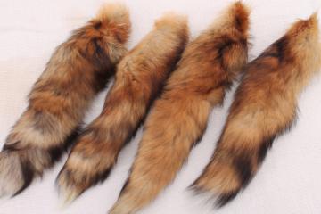catalog photo of 50s 60s furs, fluffy soft red fox fur tails for cabin decor or vintage charm fashion accessories