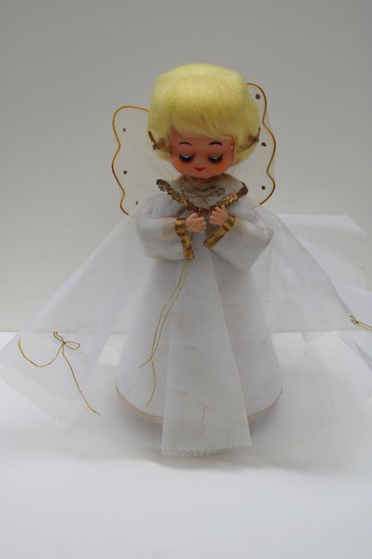 photo of 50s 60s vintage Christmas decor, angel girl doll w/ Silent Night music box Japan #1