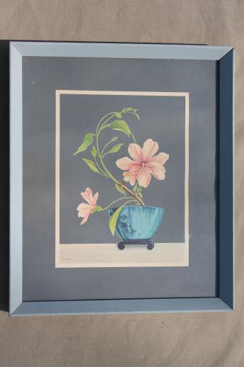 photo of 50s 60s vintage Turner style framed floral prints, mod flowers on steel grey #2