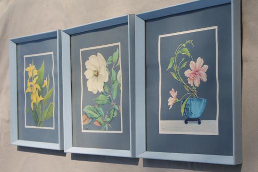 photo of 50s 60s vintage Turner style framed floral prints, mod flowers on steel grey #6