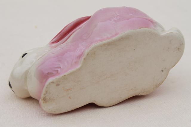 photo of 50s 60s vintage USA pottery planter, pink & white bunny rabbit for Easter or baby gift #6