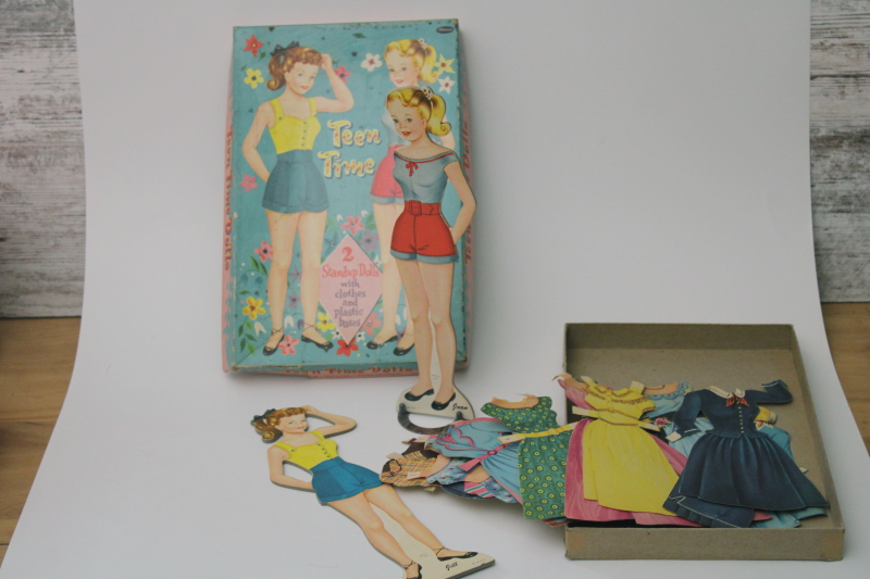 photo of 50s 60s vintage Whitman ponytail teen time girl paper dolls set in original box #1