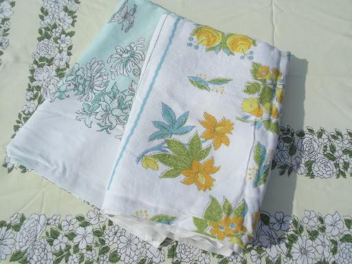 photo of 50s 60s vintage cotton and linen weave kitchen tablecloths, flower prints #1