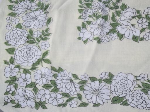 photo of 50s 60s vintage cotton and linen weave kitchen tablecloths, flower prints #3