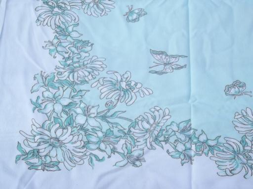 photo of 50s 60s vintage cotton and linen weave kitchen tablecloths, flower prints #7