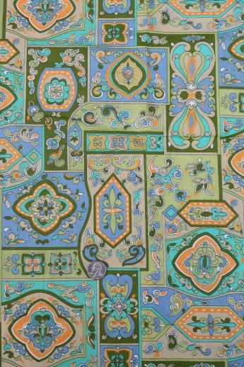 photo of 50s 60s vintage cotton fabric w/ Indian paisley block print style pattern #1