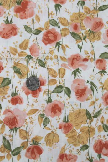 photo of 50s 60s vintage cotton fabric, amber orange & gold floral dress material #1