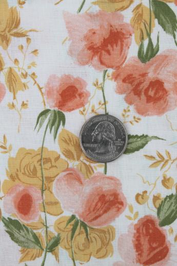 photo of 50s 60s vintage cotton fabric, amber orange & gold floral dress material #2