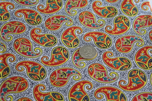 photo of 50s 60s vintage cotton fabric w/ bright paisley print, bohemian style #1